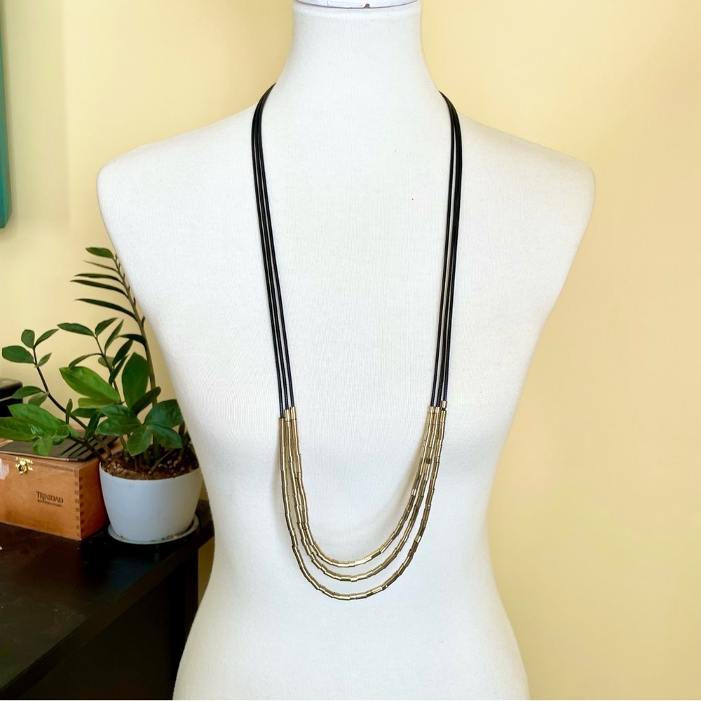 Long Leather and Gold H&M Necklace